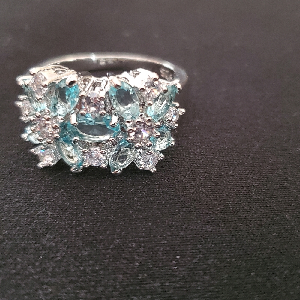 FREE Beautiful 925 Sterling Silver Sapphire & White Topaz Gemstones Ring - Picture 5 of 12